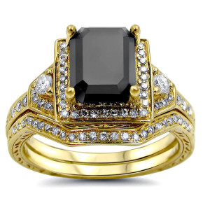 Yaffie ™ Custom-Made Black and White Diamond Bridal Ring Set with 2 1/4ct TDW in Luxurious Gold