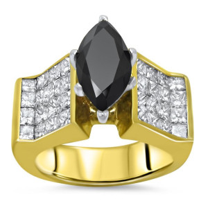 Yaffie ™ Custom Black Marquise Diamond Engagement Ring with 4.25 ct TDW of Glittering Gold