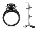 Yaffie 14k Black Gold Lotus Flower Ring Set with 3ct TDW Black Round Diamonds - Uniquely Tailored