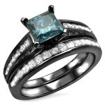 Yaffie ™ Handcrafted Blue Diamond Engagement Ring Set in 14k Black Rhodium White Gold with 1 3/5 TDW
