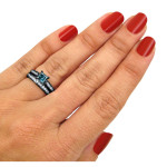 Yaffie ™ Handcrafted Blue Diamond Engagement Ring Set in 14k Black Rhodium White Gold with 1 3/5 TDW
