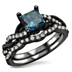 Yaffie ™ Crafted 1 1/5ct. TDW Blue Diamond Engagement Ring Set - Finished in Sleek 14k Black Rhodium