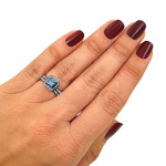 Yaffie™ Handcrafted 14k Black Rhodium Bridal Set with 1 1/2ct Royal Blue Princess-cut Diamonds