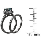 Yaffie™ Handcrafted 14k Black Rhodium Bridal Set with 1 1/2ct Royal Blue Princess-cut Diamonds