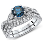 Blue Diamond Bridal Set: Yaffie 1 1/2ct TDW in White Gold (2-Piece)