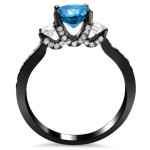 Yaffie ™ 1 1/2ct Blue and White Round Diamond Ring - The Impeccable Black Gold Masterpiece.