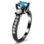 Yaffie ™ 1 1/2ct Blue and White Round Diamond Ring - The Impeccable Black Gold Masterpiece.