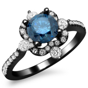 Yaffie ™ Crafts Custom Black Gold Ring with Blue Diamond Vintage Design (1 1/3ct TDW)