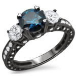 Yaffie ™ Custom Makes Blue and White Round Diamond Ring - 1.75 ct TDW of Black Gold