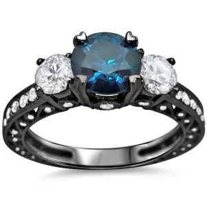 Yaffie ™ Custom Makes Blue and White Round Diamond Ring - 1.75 ct TDW of Black Gold