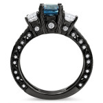 Yaffie ™ Custom Makes Blue and White Round Diamond Ring - 1.75 ct TDW of Black Gold