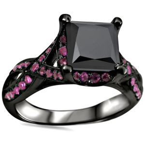 Yaffie Custom-Made Black Gold Ring with 1.625ct TDW Black Diamond and Pink Sapphire