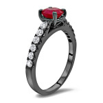 Yaffie Exquisite Custom 1ct Ruby and 1/2ct Diamond Engagement Ring - Black Gold Brilliance!