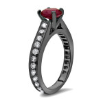 Yaffie ™ Custom 1ct TGW Black Gold Engagement Ring with 3/5ct TDW Sparkling Diamonds and a Radiant Ruby