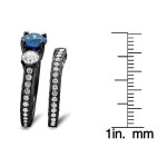 Custom Yaffie ™ Bridal Ring Set with Blue and White Round Diamonds - 2 1/4ct TDW in Black Gold