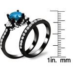 Yaffie Blue And White Round Diamond Bridal Ring Set - Black Gold 2 With 1/6ct Sparkle!