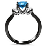 Yaffie Blue And White Round Diamond Bridal Ring Set - Black Gold 2 With 1/6ct Sparkle!