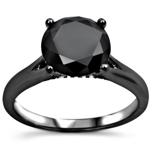 Custom-designed Yaffie ™ Black Gold Split Shank Engagement Ring with 2ct Round Black Diamond
