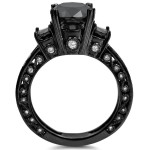 Custom Yaffie ™ 3-stone Black and White Diamond Engagement Ring with 3.5ct TDW of Black Gold