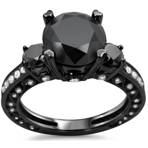 Custom Yaffie ™ 3-stone Black and White Diamond Engagement Ring with 3.5ct TDW of Black Gold