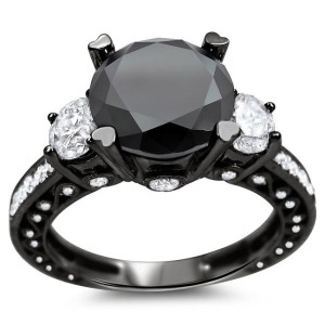 Yaffie Original Custom 3 3/4 ct Black & White Round Diamond Ring - Black Gold Edition