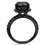 Yaffie Custom 3 3/5ct Round Black Diamond Halo Engagement Ring - The Elegant Black Gold Design