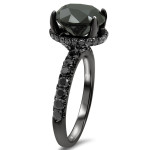 Yaffie Custom 3 3/5ct Round Black Diamond Halo Engagement Ring - The Elegant Black Gold Design