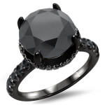 Yaffie Custom 3 3/5ct Round Black Diamond Halo Engagement Ring - The Elegant Black Gold Design