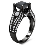 Yaffie Black Gold Princess and Round-cut Diamond Engagement Ring - 3.0 ct TDW