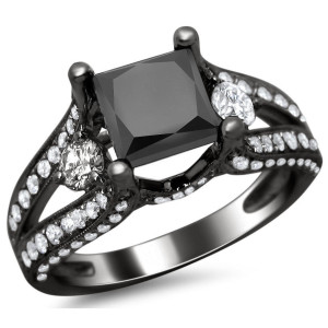 Yaffie Black Gold Princess and Round-cut Diamond Engagement Ring - 3.0 ct TDW