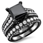 Yaffie Bespoke Princess-cut Black and White Diamond Bridal Set in Black Gold, 4 1/2ct.