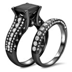 Yaffie Bespoke Princess-cut Black and White Diamond Bridal Set in Black Gold, 4 1/2ct.