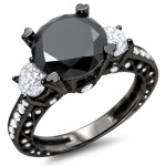 Yaffie™ Custom Black Gold Bridal Ring Set with 4 1/4 ct Black and White Round Diamonds