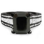 Yaffie™ Custom Made Black Gold Engagement Ring with 4 1/6ct TDW Black and White Emerald-cut Diamonds