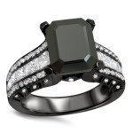 Yaffie™ Custom Made Black Gold Engagement Ring with 4 1/6ct TDW Black and White Emerald-cut Diamonds