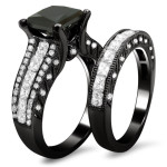 Yaffie Custom Black Princess Cut Diamond Bridal Set - 4 3/4ct TDW of Black Gold Brilliance!