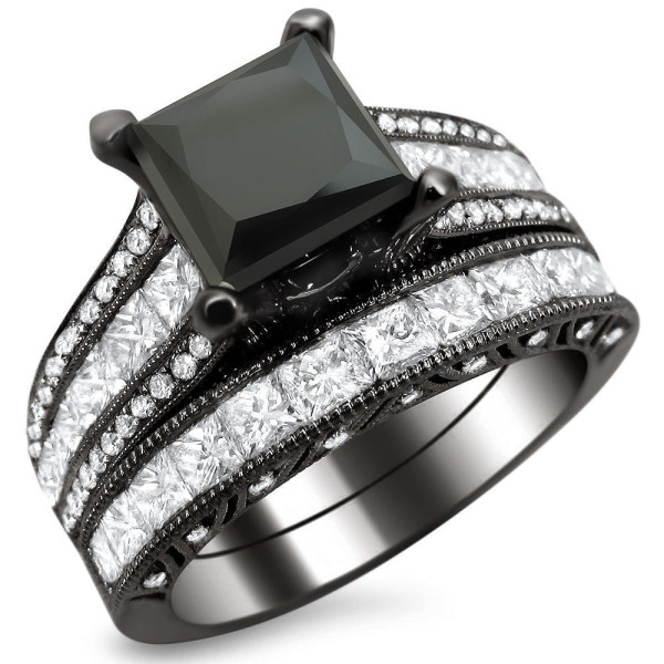 Yaffie Custom Black Princess Cut Diamond Bridal Set - 4 3/4ct TDW of Black Gold Brilliance!