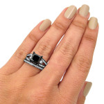 Yaffie ™ Custom-Made Black Gold Bridal Ring Set with 4ct Princess-Cut Black Diamond