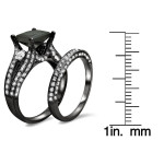 Yaffie ™ Custom-Made Black Gold Bridal Ring Set with 4ct Princess-Cut Black Diamond
