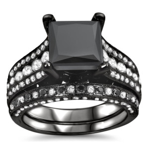 Yaffie ™ Custom Bridal Set: Black & White Diamonds - 4ct TDW