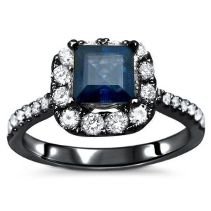 Yaffie Custom Black Gold Engagement Ring with Blue Sapphire and 1/2ct TDW Diamond