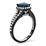 Yaffie ™ Custom-Made Black Gold Engagement Ring with Princess-Cut Blue Sapphire and 5/8ct TDW Diamond - Fit for a Royal Princess!