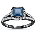 Yaffie ™ Custom-Made Black Gold Engagement Ring with Princess-Cut Blue Sapphire and 5/8ct TDW Diamond - Fit for a Royal Princess!