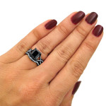 Yaffie ™ Custom Black Rhodium Gold Bridal Set with 2.6ct Black Emerald-cut Diamond