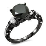 Yaffie ™ Custom-made 3-stone Round Diamond Ring: 2 3/8ct TDW Black Diamonds Set in Black-plated Gold