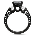 Yaffie ™ Custom-made 3-stone Round Diamond Ring: 2 3/8ct TDW Black Diamonds Set in Black-plated Gold