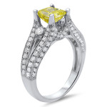 Engagement Ring featuring 2ct TDW Cushion-cut Canary Yellow Diamond by Yaffie Gold