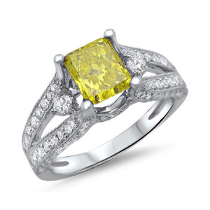 Engagement Ring featuring 2ct TDW Cushion-cut Canary Yellow Diamond by Yaffie Gold