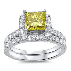 Canary Yellow Diamond Engagement Bridal Set with Yaffie Gold - 2ct TDW