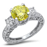Golden Love: 2ct TDW Yellow Round Diamond 3-Stone Engagement Ring by Yaffie